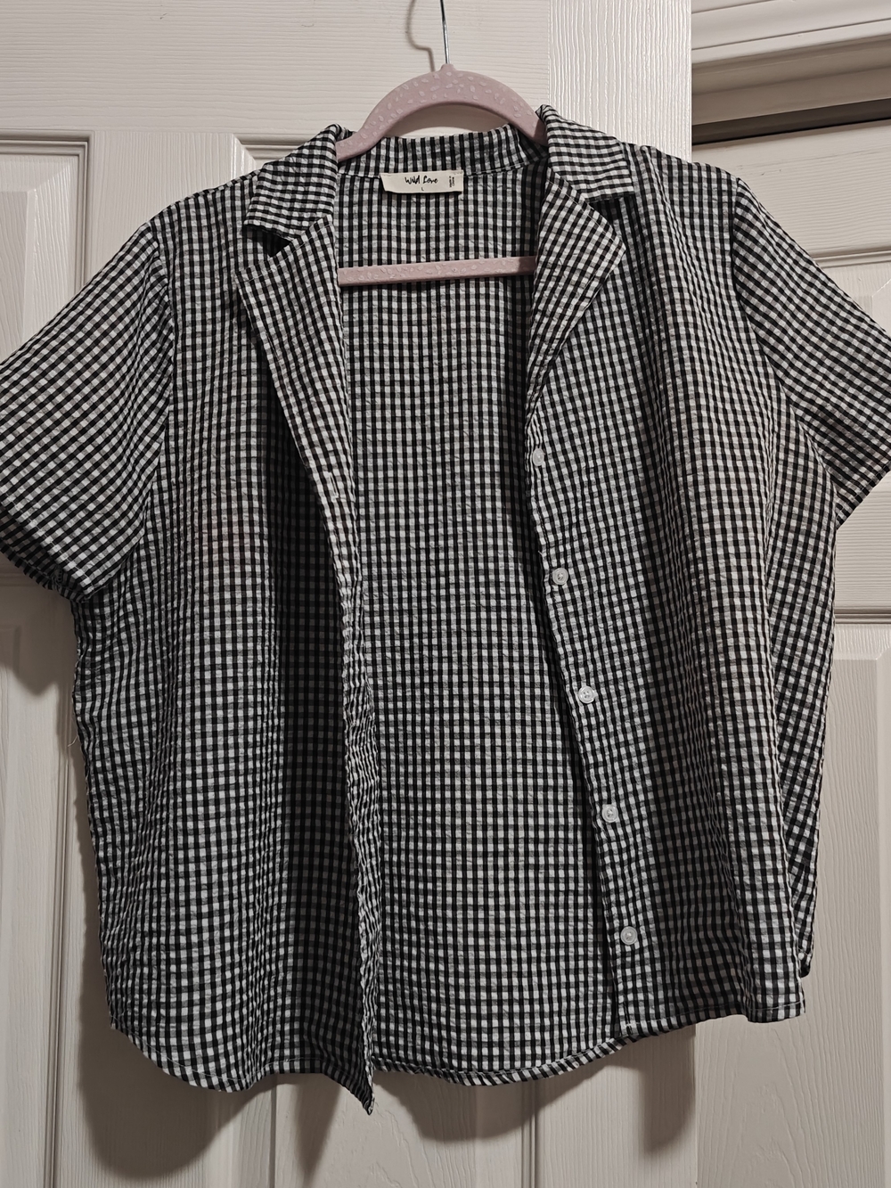 Short-Sleeve Black & White Gingham Button-Up Shirt